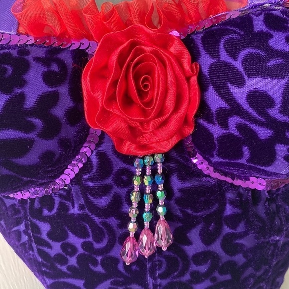 Red Hat Society Hatter Bodice Corset Whimsigoth Purple Red Velvet Mini Party Bag - Picture 10 of 16